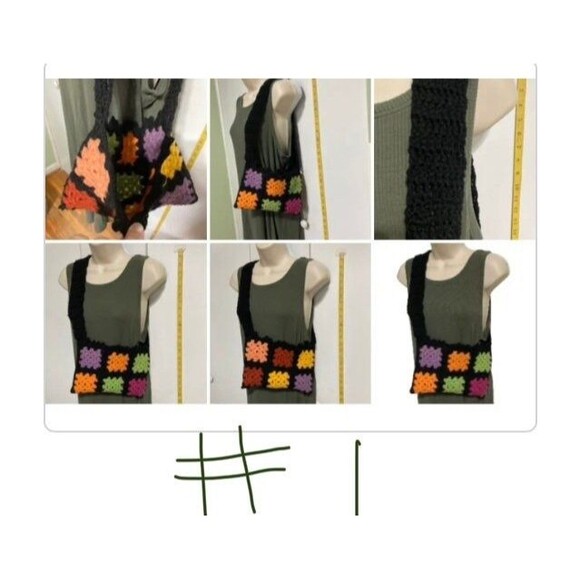 Granny Square Handmade Spring Floral Crochet Small Knit Tote Bag Shoulder Bag - Picture 3 of 7